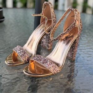 Glittery Gold Heeled Sandals